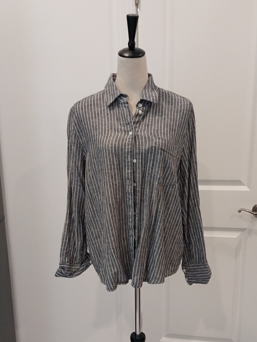Banana Republic Navy and White Striped Button-Down Shirt